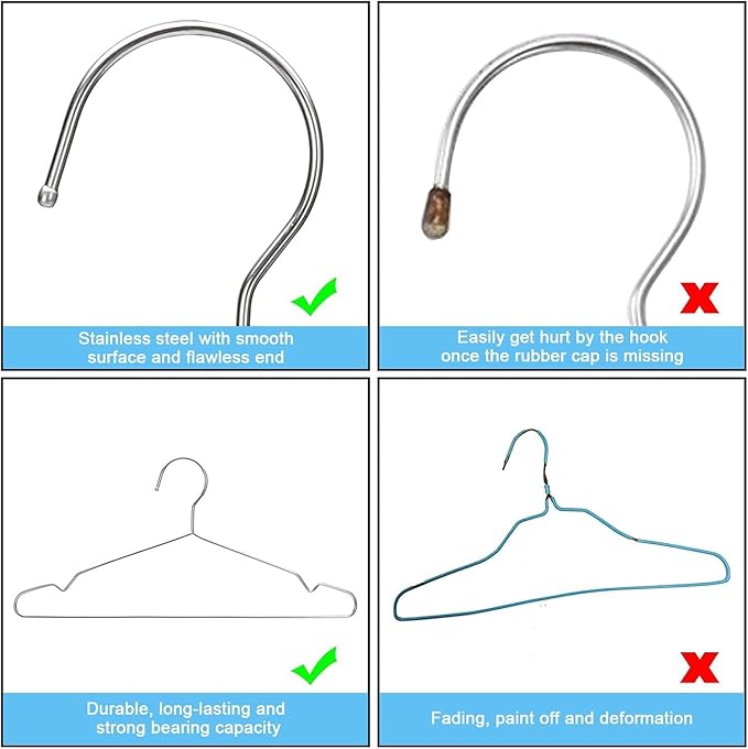 Hangers 20 Pack Coat Wire Hangers Heavy Duty Stainless Steel Clothes Hanger with Non Slip Grooves, 16.5 Inch Ultra Thin Metal Hangers Space Saving Clothing Hanger Silver