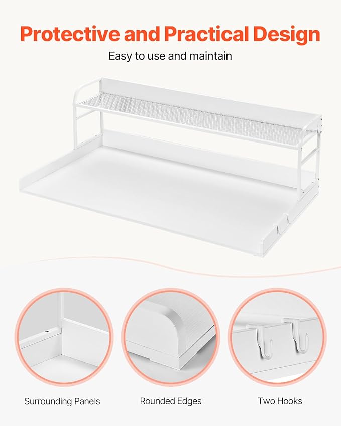 VEVOR Washer Dryer Countertop with 2-Tier Shelf, 54" x 27" Wooden Washer and Dryer Countertop with Anti-Slip Pads, Water-Resistant Laundry Topper Cover for Laundry Room Organization and Storage, White