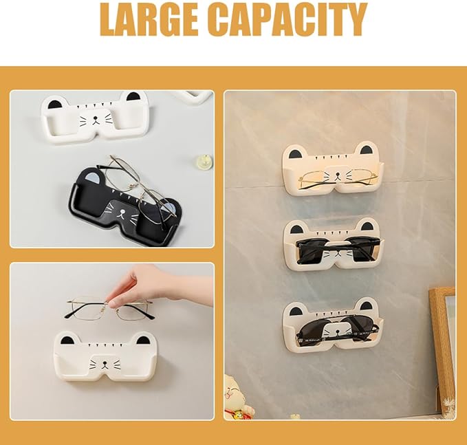 SEWACC 2pcs Cat Design Wall-Mounted Glasses Organizer Plastic Eyewear Storage Box with Hanging Holder for Sunglasses and Eyeglasses in Black and White, Suitable for Bedroom and Bathroom