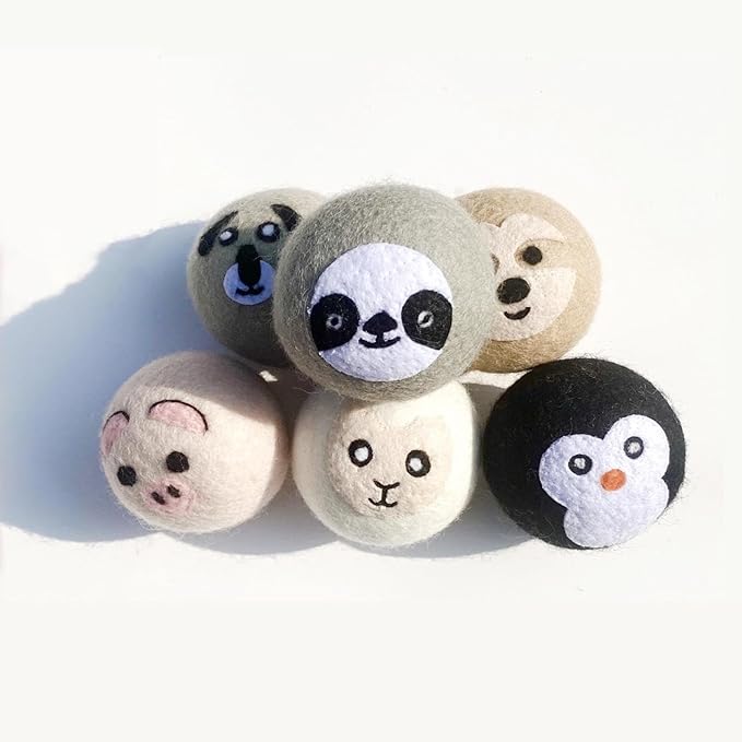 6 PCS Animal Wool Dryer Balls - Reusable Fabric Softener Dispenser Balls, Natural Downy Felt Drying Balls for Laundry (Cute Animal Shapes)