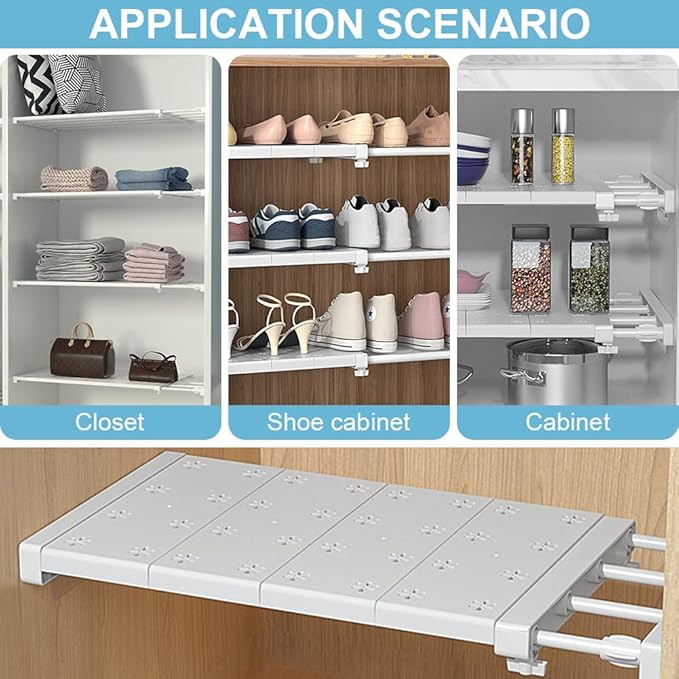 iayokocc Expandable Closet Tension Shelf Rod, Adjustable Metal Storage Rack,DIY Organizer Divider Separator for Cabinet Wardrobe Cupboard Kitchen Bathroom(Size:48-80cm)