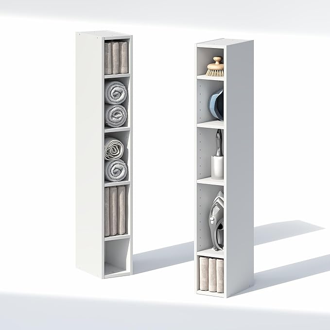 Furinno Fulda 10-Tier Closet Organizers and Storage, Open Shelf, Storage Organizer, 6-Inch Width, for Closet, Bedroom, White