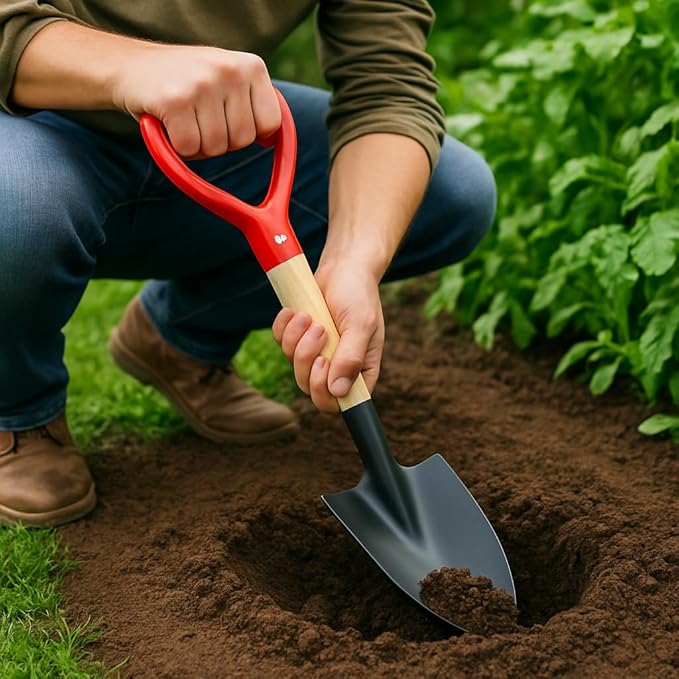 Shovel Handle Replacement – Short Wooden Handle 36cm Pitch Fork for Gardening Tool Spade, Rake, Digging, Camping, Garden Decoration, Durable D Shaped Grip with Nonslip Surface for Secure Control