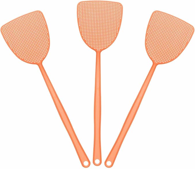 HARFINGTON 3pcs Fly Swatter 5.5"x4.9" Plastic Manual Heavy Duty Long Handle Fly Swatter for Home Indoor Outdoor, Orange