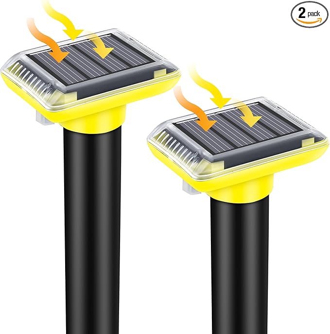 Solar Ultrasonic Mole Repellent, Gopher Repeller Outdoor, Solar Powered Waterproof Snake Repellent for Yard Deterrent Gopher Vole Snake Pest and Other Animals from Lawn Garden Yard Home(2 Packs)
