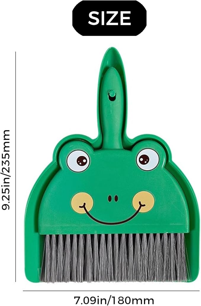 Cute Frog Mini Broom and Dustpan Set, Green Small Dust Pan and Brush Set for Tabletop Desk Keyboard Cleaning, Portable Hand Broom Dustpan for Home Office Dorm Camping