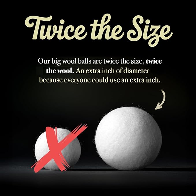 XXL 3.75in Wool Dryer Balls – Twice The Size of XL | 100% Organic New Zealand Wool | Shorten Drying Time | Reduce Static & Wrinkles Fast (by BigWoolBalls) (XXL Mega Size, 3.75in Diameter)
