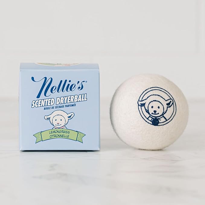 Nellie's Scented Wool Dryerball - Lemongrass Scented - Made with 100% Pure New Zealand Wool and Lasts Approximately 50 Drying Loads - Silent in Your Dryer!