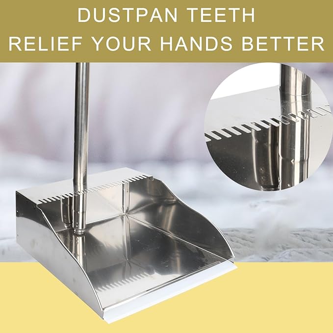 3 Pack Stainless Steel Dustpan Metal Dustpan with Handle Heavy Duty Dust Pan Upright Dust Pan for Home Office Lobby
