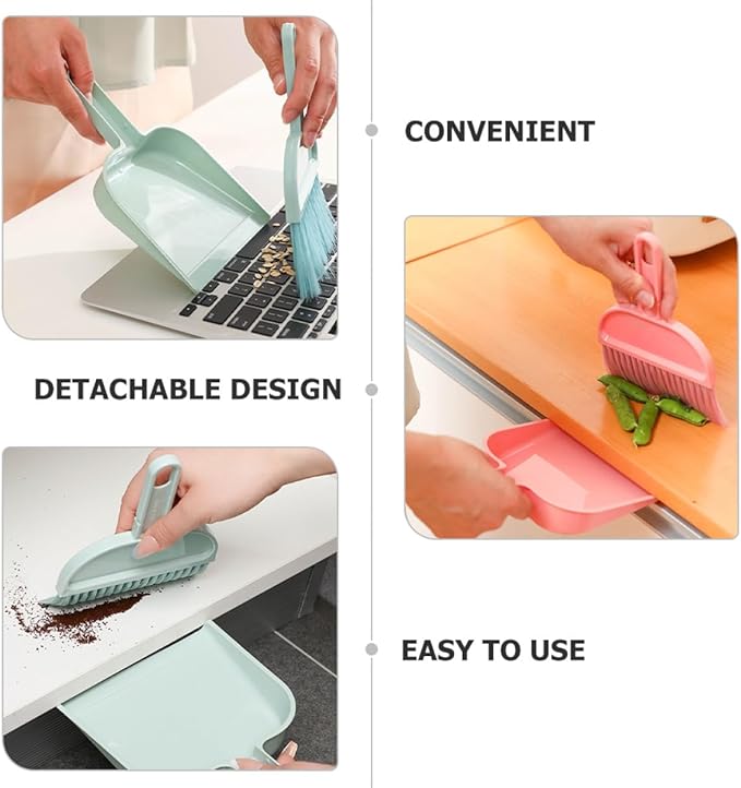 Yardwe Mini Broom and Dustpan Set Portable Small Desk Cleaning Tools 2 Sets Blue and Pink Home Accessory for Desktop and Office Use