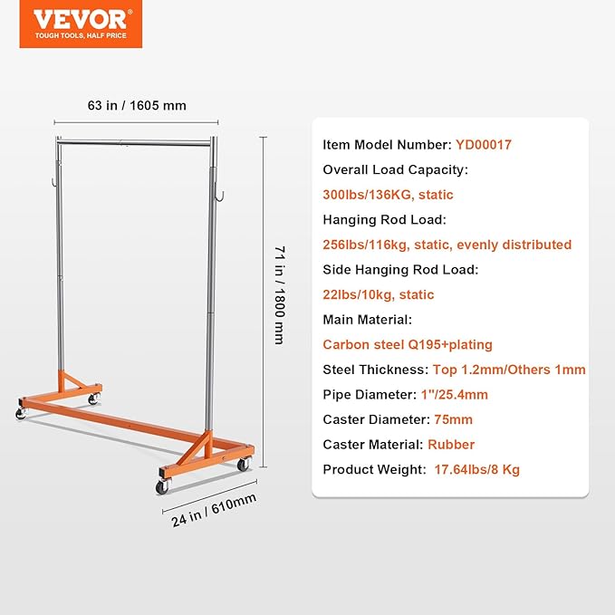 VEVOR Z Rack, Industrial Grade Z Base Garment Rack, Rolling Sturdy Steel Z Base Clothing Rack with Lockable Casters, for Home Clothing Store Display Orange (3 Sets)