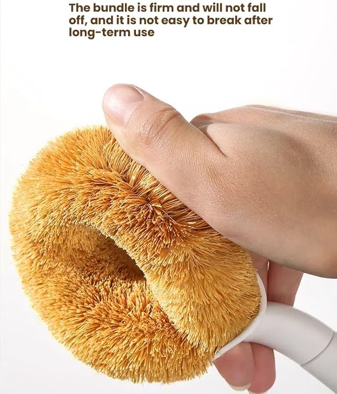 Natural Coconut Fiber Pot Scrubber with Handle – Multi-Surface Cleaning Brush for Pots, Pans, Stovetops, Kitchen Surfaces – Eco-Friendly Dishwashing Brush
