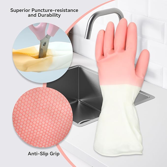 Rubber Dishwashing Gloves 6 Pairs, Rubber Cleaning Gloves for Household Washing Dishes Cleaning Gardening, Colorful Non-Slip Dish Gloves for Women Men Medium