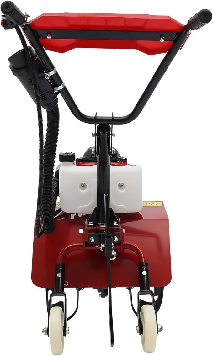 Gas Powered Tiller, 63Cc 4-Stroke Soil Cultivator Mini Tiller Cultivator Garden Tiller Hand Rotary Cultivator Rototiller Garden Tool with Long Handle for Lawn Garden Soil Cultivation 1600W