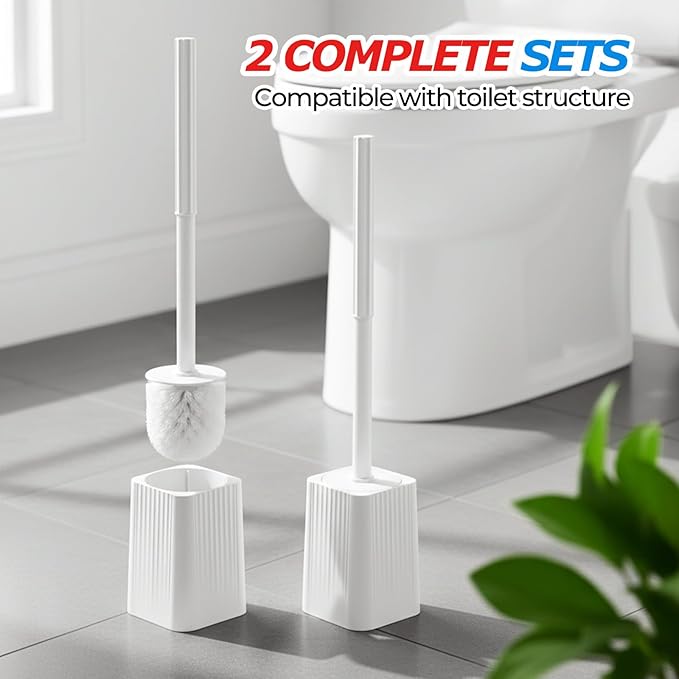 3Pack Toilet Bowl Brush and Holder Set - Toilet Scrubber Brush,Cleaning Brush,Bathroom Decor,Household Essentials,Cleaning Supplies,Home Essentials,White