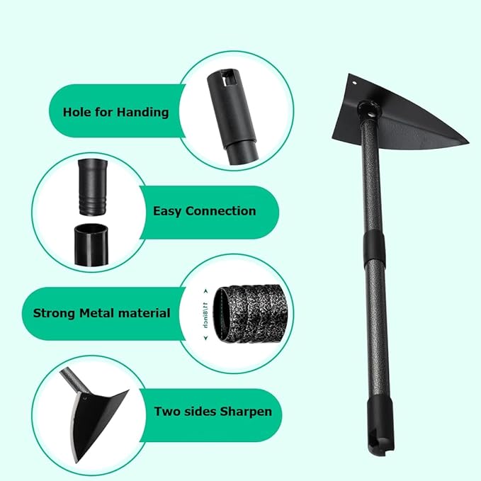 Tenusrnop® Hoe 60" Long Handle Heavy Duty Manual Weeder Gardening Hand Tools for Weeding, Digging, Loosening Soil, Triangle Shape Hoe Gardening Weeding Tool