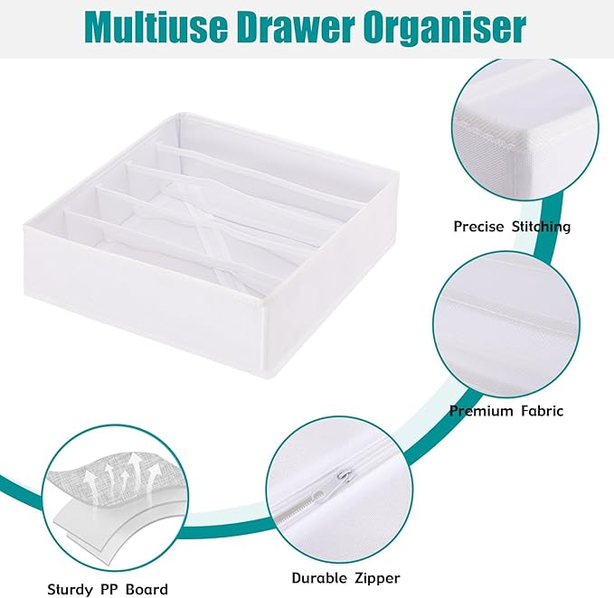 Bra Storage Drawers Organizer for Clothing Underwear Drawer Organizer Dividers Foldable Storage Cube Bins for Bra,Socks, Underwear,3 Pack （White）