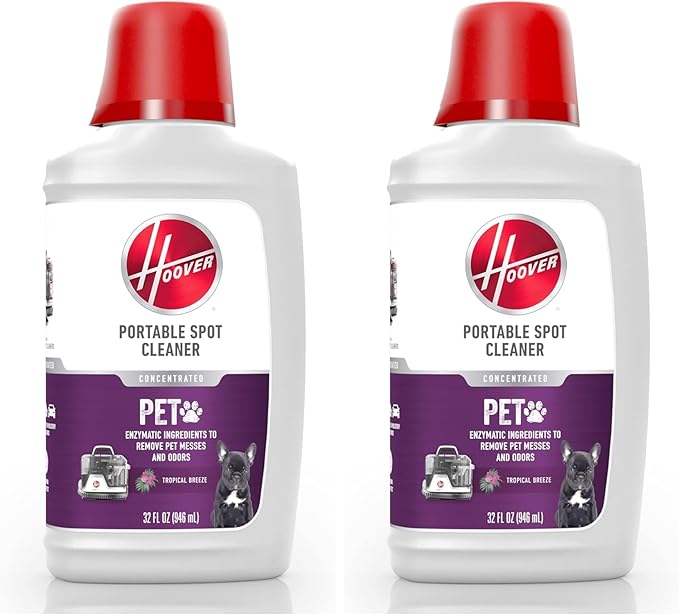 Hoover Pet Portable Spot Cleaner Solution,32 oz.,Tropical Breeze Scent,Upholstery and Carpet Shampoo Solution,Eliminates Pet Messes and Odors,Designed CleanSlate Spot Cleaner,(Pack of 2)