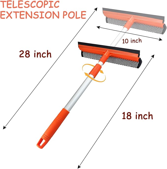 Window Squeegee for Window Cleaning with Retractable Pole 28", Squeegee Window Cleaner Tool 2 in 1 Car Window Cleaning Tool Telescopic Window Washing Equipment, Shower Squeegee for Glass Door