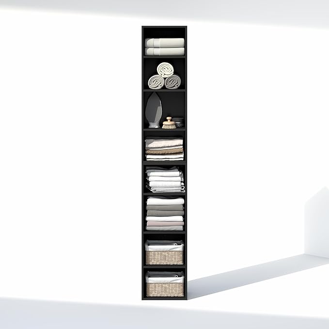 Furinno PASIR 8-Tier Closet Organizers and Storage, Open Shelf, Storage Organizer, 12-Inch Width, for Closet, Bedroom, Blackwood