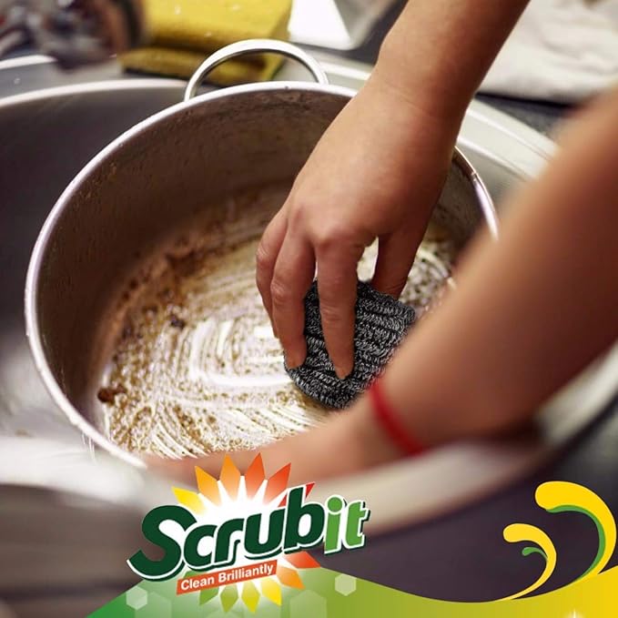 12 Pack Stainless Steel Scourers by Scrub It – Steel Wool Scrubber Pad Used for Dishes, Pots, Pans, and Ovens. Easy scouring for Tough Kitchen Cleaning. (X Large (80 gram))