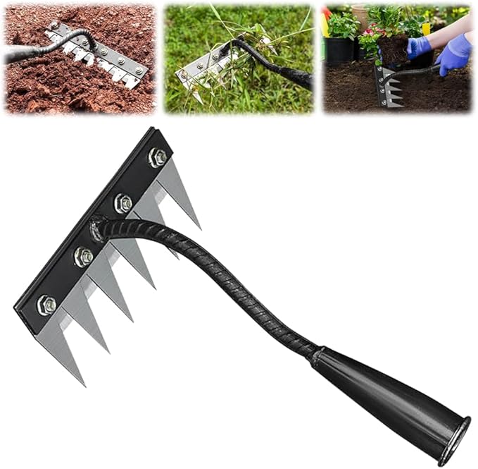 Detachable Gardening Hand Weeder Tool, Manual Weeder Claw Remover, Weed Puller Rake, Detachable Garden Hand Weeder Tool, Effective Uprooting for Lawn Garden Yard Vegetable Backyard Farm (6 Tines)