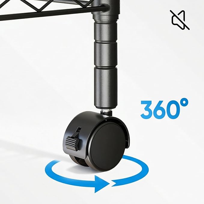 DUMOS 2 Pack 3Tier 4Tier Metal Shelving, Heavy Duty Shelves Wire Shelving Unit with Removable Wheel Casters, Shelves Organizer for Bathroom Garage Living Room Kitchen Pantry Laundry