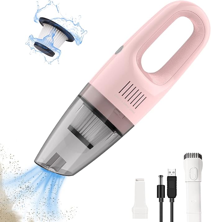 Portable Handheld Vacuum Cleaner Cordless, Cleaner for Dirt Home Pet Hair, Car Interior Dust, Power Suction Lightweight Stylish Hand Vacuum (Pink)