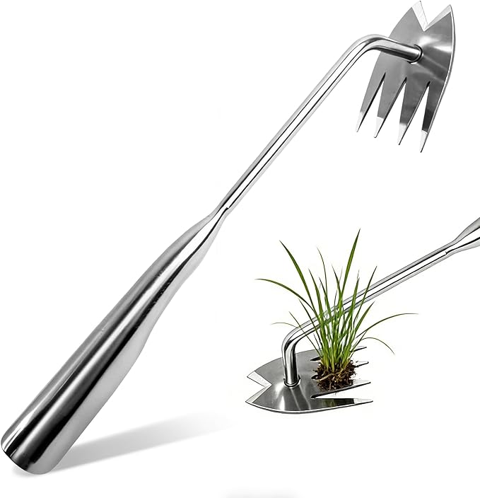 Weed Puller Tool, 4 Teeth Stainless Steel Manual Weeder, Portable Weed Remover Pulling Tool for Cracks Vegetables Garden Backyard Farm Planting & Weeding