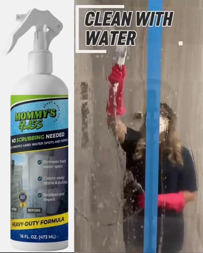 Mommy's Glass 2 in 1 Hard Water Spot Remover and Repellent Spray, Heavy-Duty Formula, No Scrubbing Needed, 16 fl oz