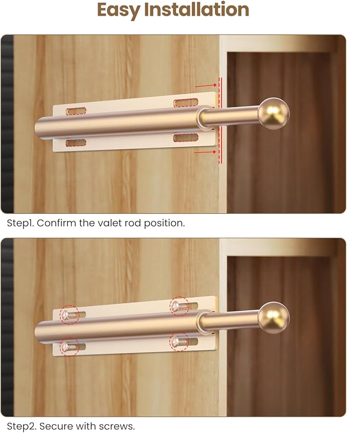 Supforce 16.5" Valet Rod for Closet Pull Out, Retractable Slide Out Valet Rod Closet Organization, Aluminum Valet Clothing Hanger Rods Perfect for Suits, Dresses & Freshly Pressed Clothes, Gold