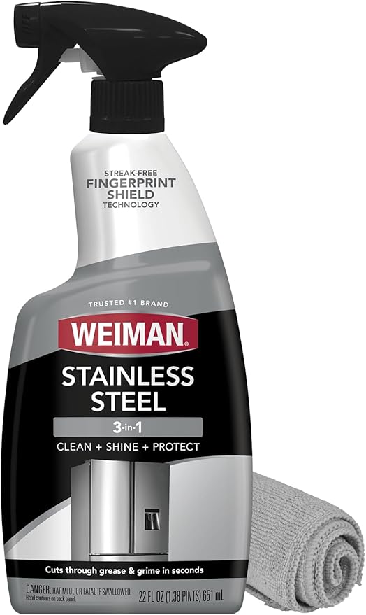 Weiman Stainless Steel Cleaner & Polish, Anti Fingerprint Spray Stainless Steel Cloth, Water Spots & Grease, No Streaks or Residue, Safe for Metal Polish, Chrome, Appliances, Fridge, Sinks & Grills