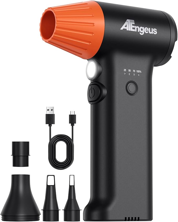 ATEngeus HF600-Pro Compressed Air Duster, 130000RPM Super Power Cordless Electric Air Duster, Rechargeable Handheld Air Blower for PC, Keyboard, Devices, Car, House Cleaning, Car Snow Blower, 3 Gear