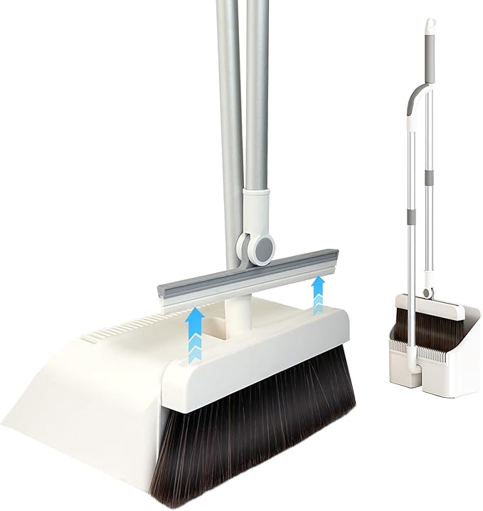 3-in-1 Magnetic Broom with Dustpan Combo Set, Broom and Dustpan Set with Silicone Broom, Upright Standing Dustpan Self-Cleaning Teeth for Home, Kitchen, Office, Hall Floor, Pet Hair