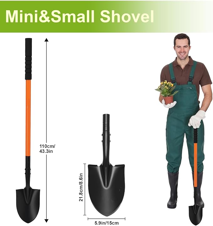 Small Shovel 43.3Inch Durable Metal Shovel for Digging Small Spade Shovel Garden Shovel for Gardening Digging Camping Farming and Outdoors, Orange