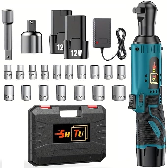 12V Wireless Ratchet Kit, Car Repair Screw and Nut Disassembly, Suitable for Home and Car Repair (Battery *2+Plastic Box+Accessories)