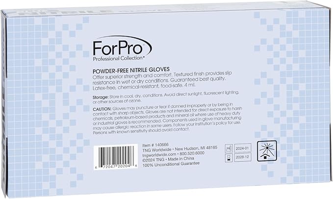 ForPro Disposable Nitrile Gloves, Chemical Resistant, Powder-Free, Latex-Free, Non-Sterile, Food Safe, 4 Mil