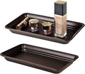 Vintage Farmhouse Decor Metal Vanity Tray(2 Pack),Countertop Guest Hand Towel Storage Organizer Tray Dispenser, Sturdy Holder for Perfume,Cosmetics, Jewelry, Makeup Bathroom Organizer (Bronze)