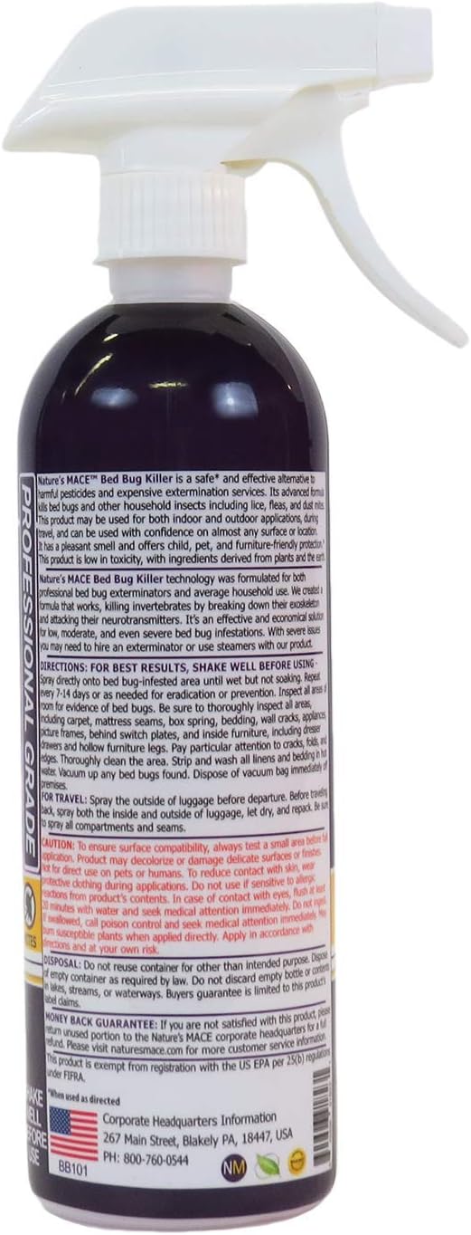 Nature’s MACE Bed Bug Killer 16 oz, Kill BedBugs Treatment, Mites, Eggs, Easy, Do-It-Yourself, Professional Bed Bug Spray, at-Home Solution, Mattress, Non-Toxic, Child & Pet Safe, Stain & Odor Free