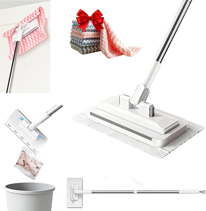 Snap Grip Mini Mop Touch Free Press Grip Removable Polvo Mini Lazy Dust Mop and Sweeping Mop for Wet and Dry Disposable Pads, Multi-Surface Floor Cleaning (5 Sheets Included)