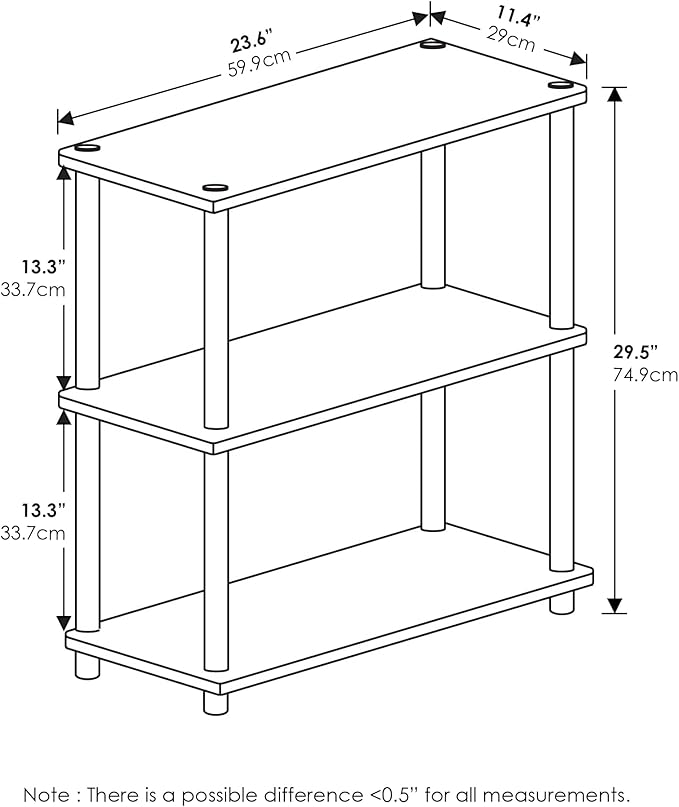 Furinno TURN-N-TUBE Storage Shelves, 3-Tier Book Shelf, Corner Shelf, Toolless Open Shelves, for Organization and Storage, Living Room, Garage, Home Office, Black