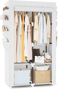 Portable Closet for Hanging Clothes, Portable Wardrobe Closet with Cover, 4 Storage Shelves, 2 Hanging Rods and 8 Side Pockets, Easy Assembly and Sturdy Free Standing Closet for Bedroom, White