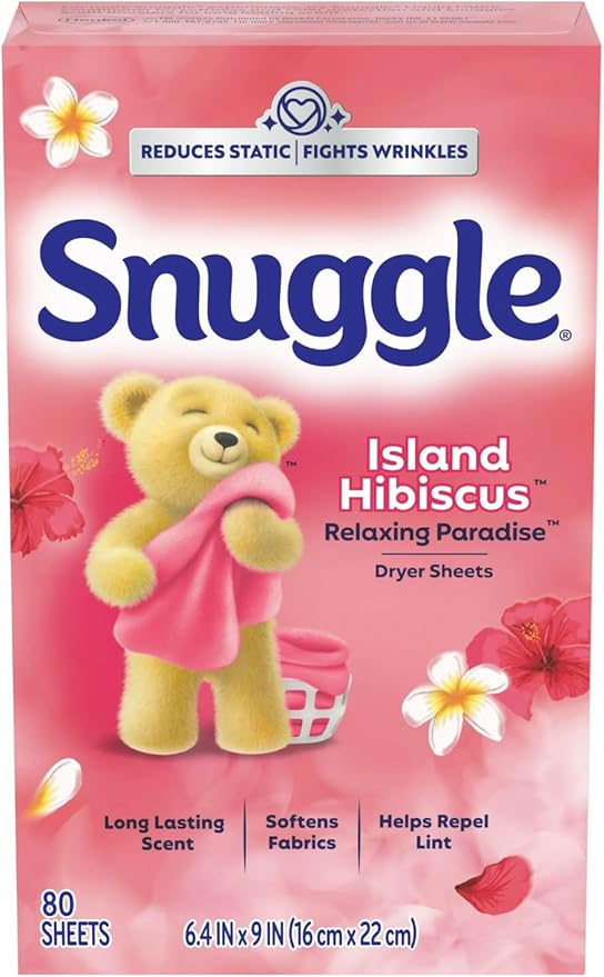 Snuggle Fabric Softner Dryer Sheets, 80 Count (Pack of 4) (80 Sheets, Fabric Softner Island Hibiscus Relaxing Paradise (Pack of 4))
