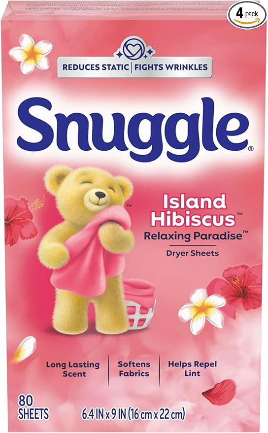 Snuggle Dryer Sheets (Packk of 8 (80 Count, Island Hibiscus Relaxing Paradise)