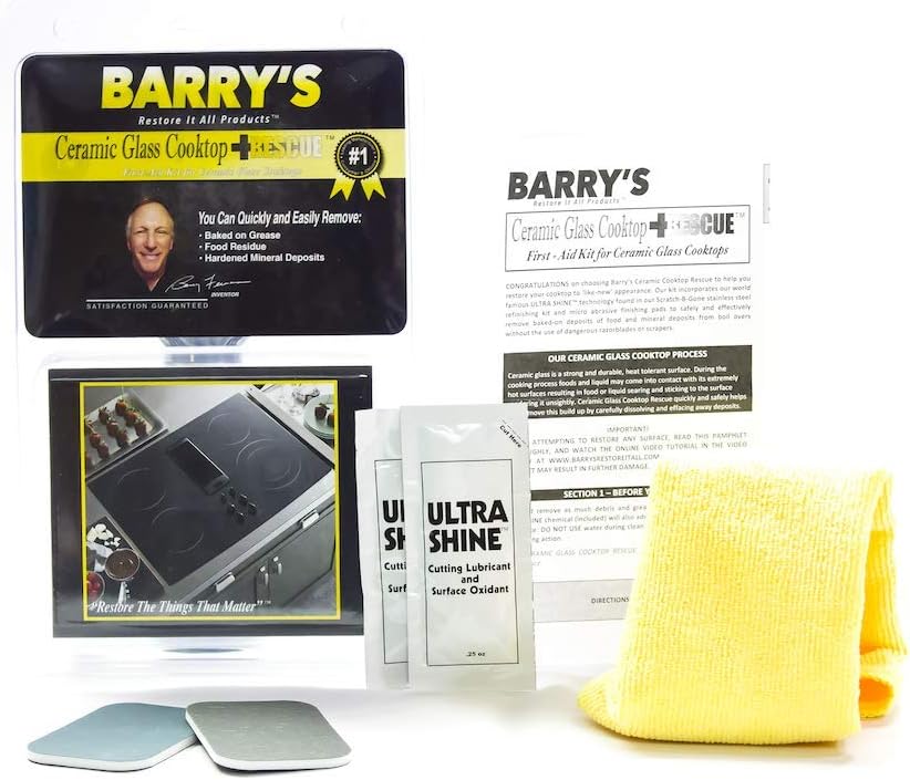 Barry's Restore It All Products - Ceramic Glass Cooktop Rescue Kit | Easily and Safely remove: Baked-on Deposits, mineral deposits and MORE!