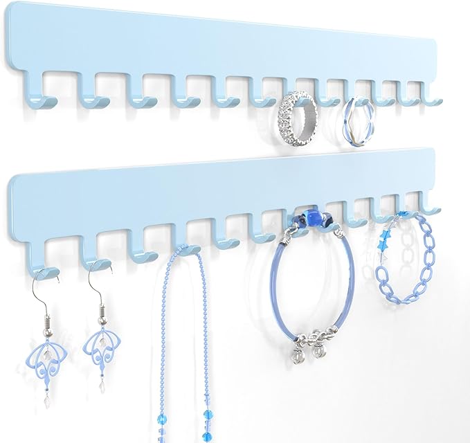 bussdis Necklace Organizer Wall Mount: Wall Necklace Hanger with Hooks for Tangle-Free Storage – Easy Access Wall Mounted Necklace Holder for Jewelry Display, Baby Blue