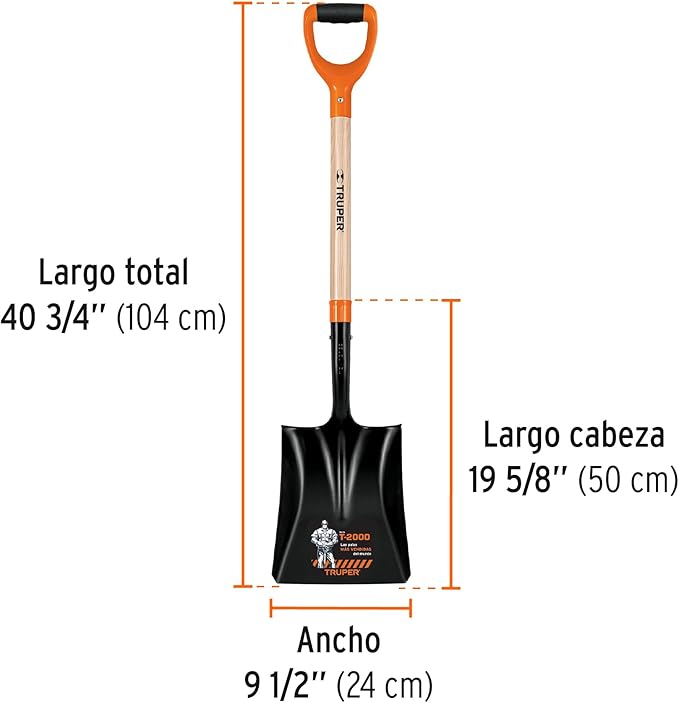 TRUPER PCY-P D-Handle Square Point Shovels T-2000 40 3/4" (104Cm)
