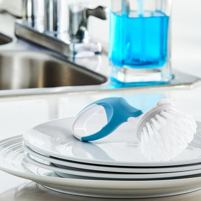 Non-Slip Grip Small Handy Scrubber, Blue – Compact Handheld Cleaning Brush for Sink, Counter, Tile and Tub, Durable Bristles for Everyday Household Scrubbing