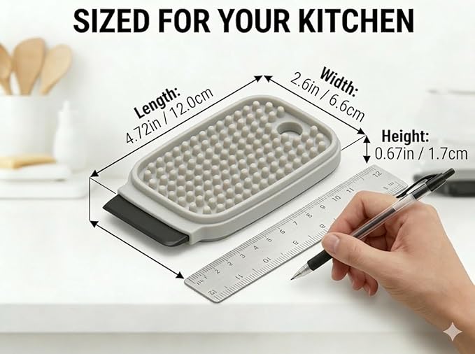 3-in-1 Silicone Dish Sponge - BPA-Free Food-Grade Cleaning Brush with Dual-Sided Scrubber & Scraper, Hanging Hole Fast-Dry Reusable for Dishes/Fruits/Vegetables (Grey 2PCS)