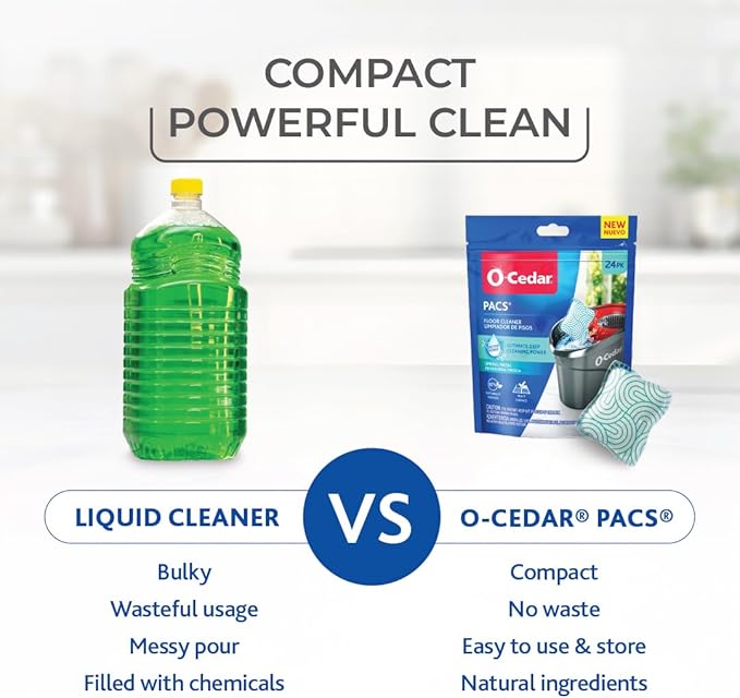 O-Cedar PACS Hard Floor Cleaner, Spring Fresh Scent 24 Count (1-Pack) | Made with Naturally-Derived Ingredients | Safe to Use on All Hard Floors | Perfect for Mop Buckets